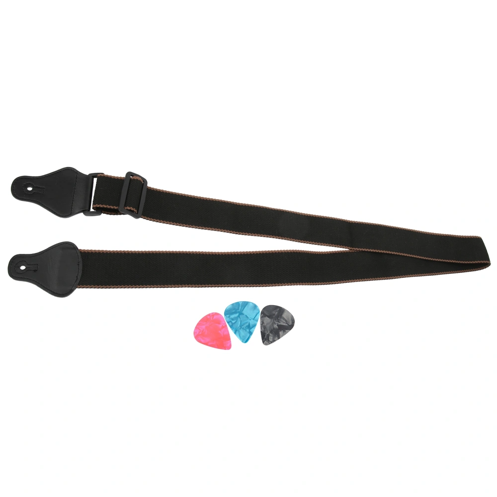 Guitar Strap Cotton Adjustable Neck Belt Celluloid Pick Kit Stringed Instrument Accessories(Black Strap Pick )