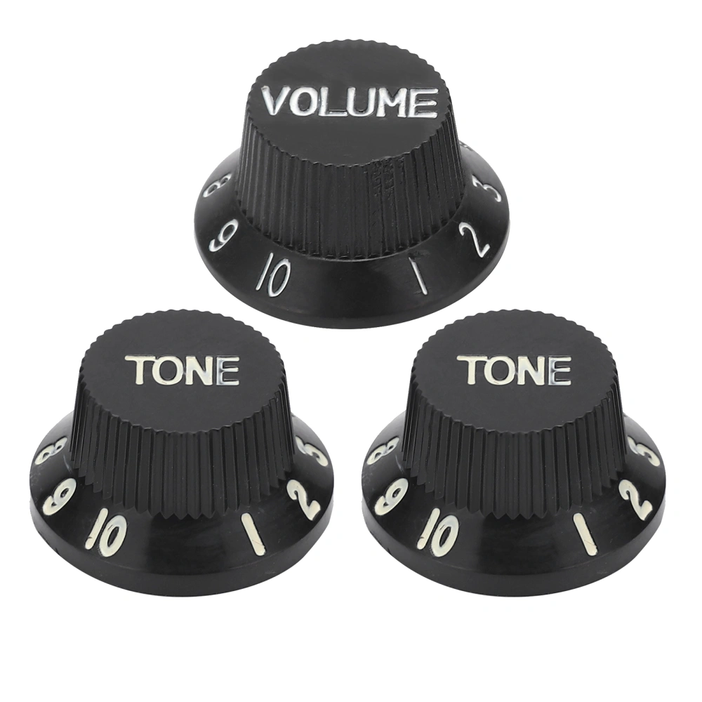 3Pcs Guitar Control Knob 1 Volume 2 Tone Fit Top ABS Set Kit Instrument Accessory ReplacementBlack