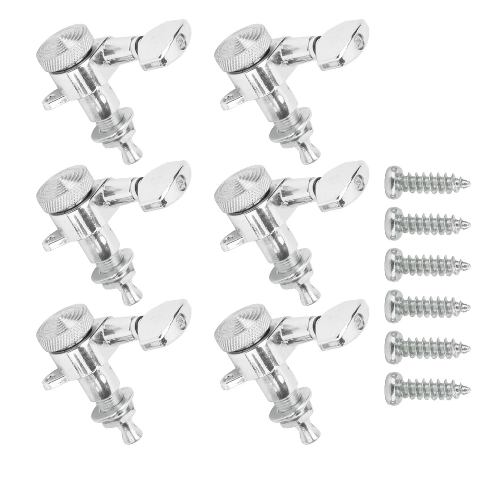 6Pcs Locking Guitar String Tuning Peg Metal Electric Sealed Tuner Head Key Set Kit Silver6 Right Peg Set