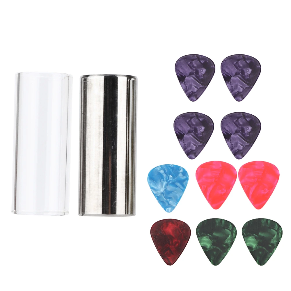 2Pcs Guitar Slide Stainless Steel Glass Tuning Bar with Celluloid Picks Playing Accessories