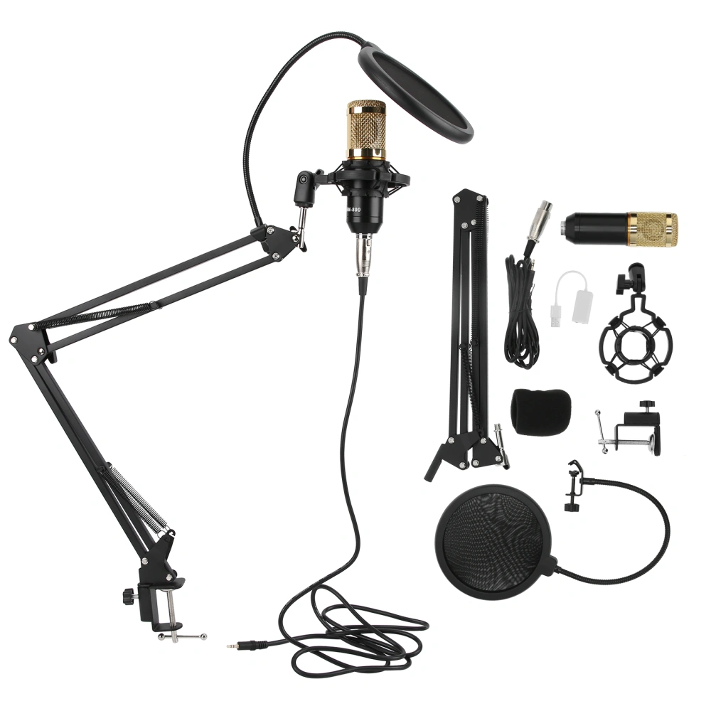 Condenser Microphone Kit USB with Flexible Arm BM800 for PC Desktop Notebook Computer(Black Gold )