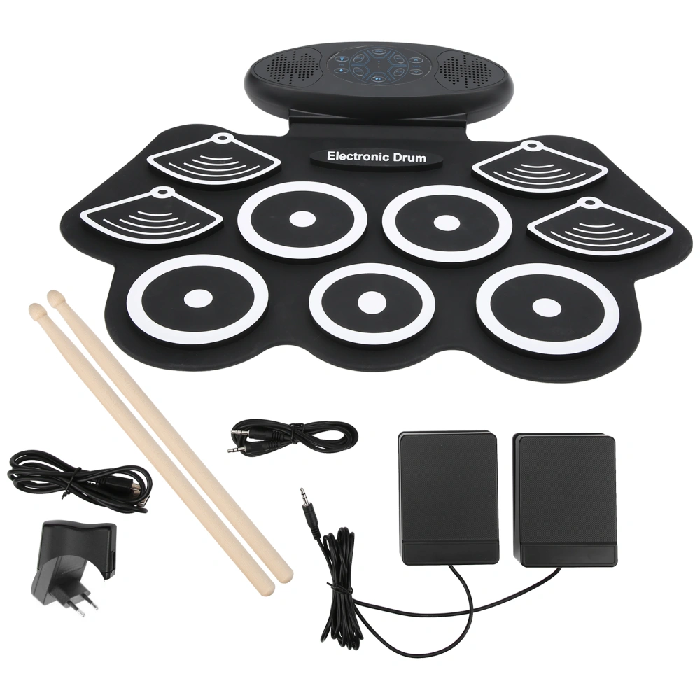 Foldable Electronic Drum Set Thickened with Sustain Pedal 2 Loudspeakers 100‑240VEU Plug