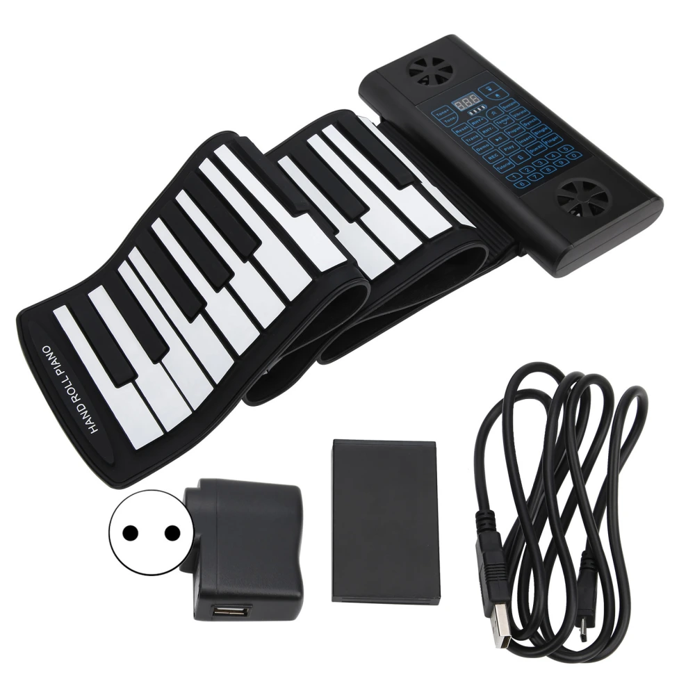 Soft Keyboard Piano 61‑Key Roll Up Silicone Rechargeable Dual Bluetooth Speakers 100‑240VEU Plug