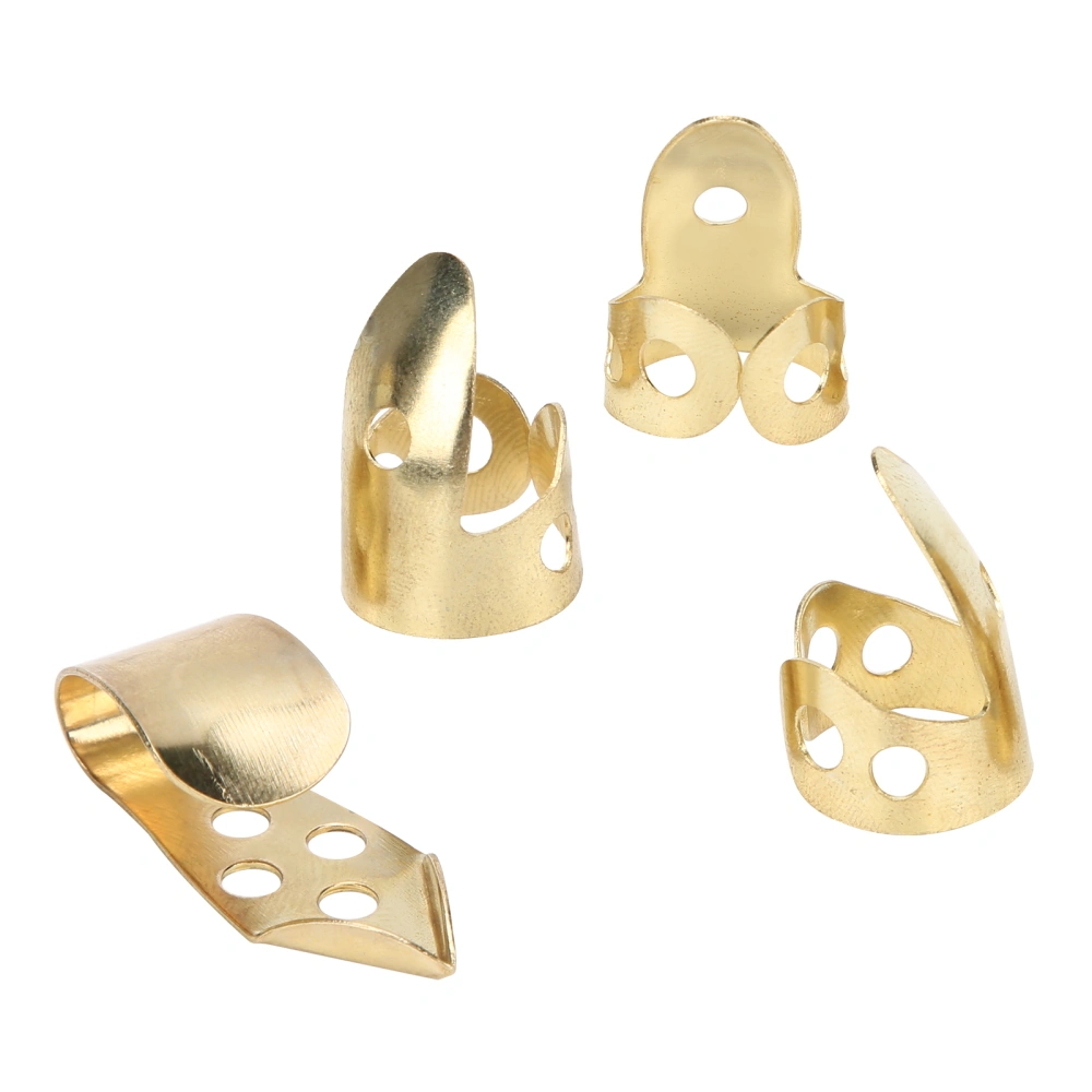 Finger Picks Metal 3Pcs Index Finger 1Pc Thumb Guitar Parts Musical Instrument Accessories(Gold )