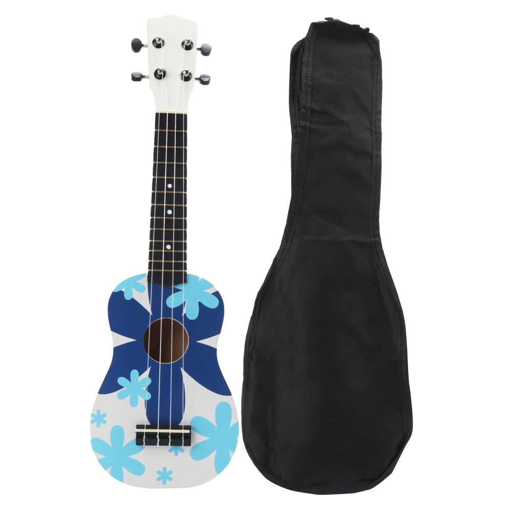 Ukulele Hawaiian 4‑String Guitar for Beginners Kid Adult Student Instrument with Gig Bag 21inBlue Flower