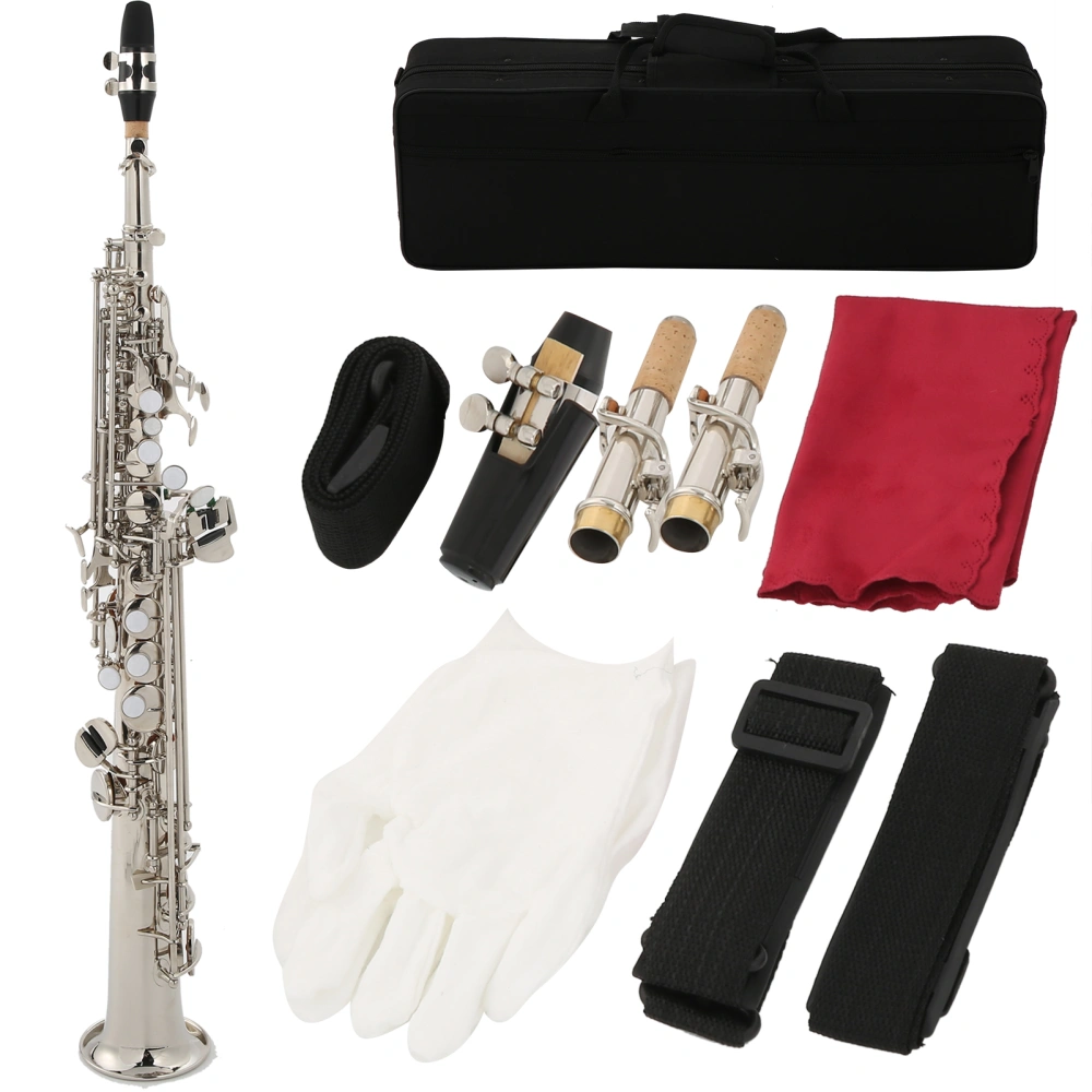 Straight Soprano Saxophone Cupronickel NickelPlated Musical Instrument for Beginners(Silver )