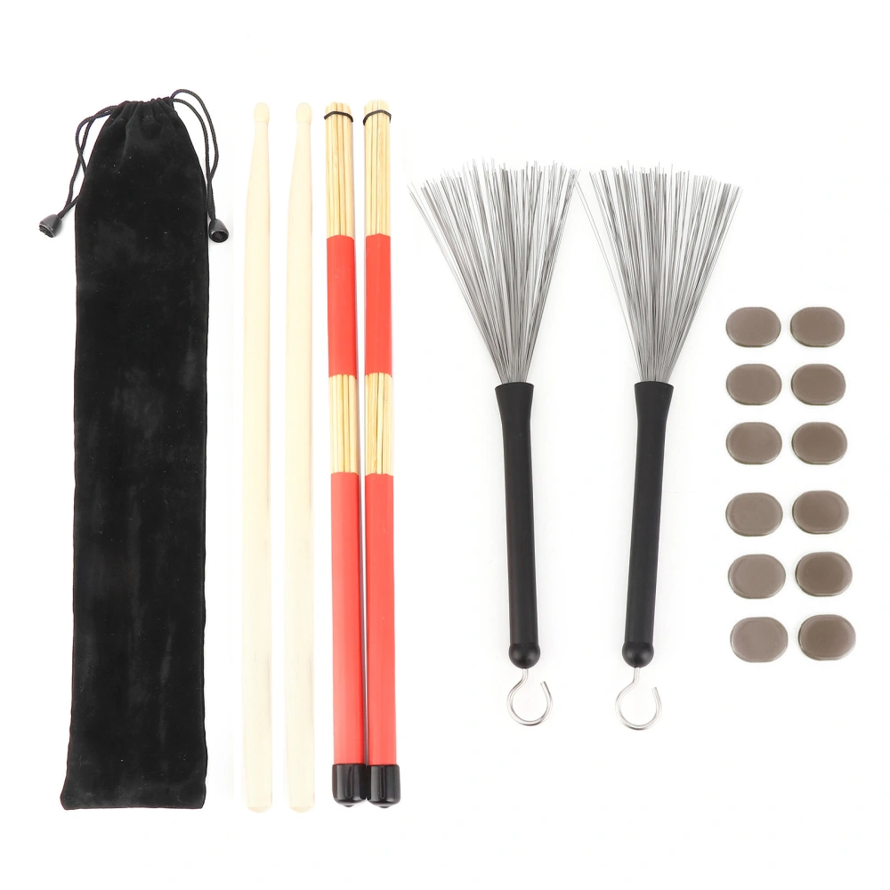 Drumstick Kit Rute Brush Damper Drum Set Musical Instrument Playing Accessories with BagM02762 Coffee Color