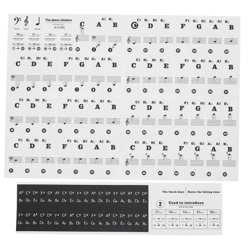 Piano Key Sticker Electronic Organ Universal Keys Transparent Notation Paster DecorationBlack