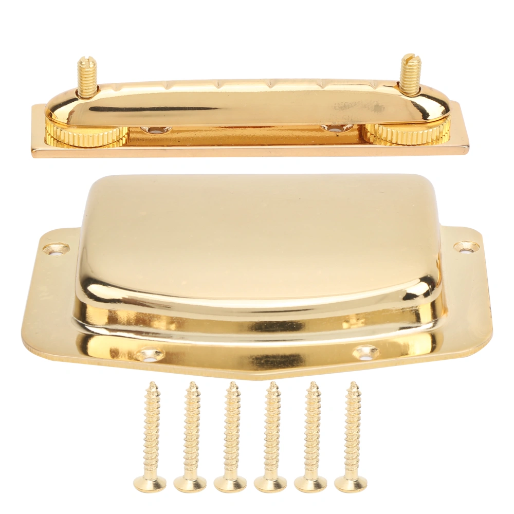 Adjustable Fixed Bridge Tailpiece Metal for Electric Guitar with Protective Cover ShellGold