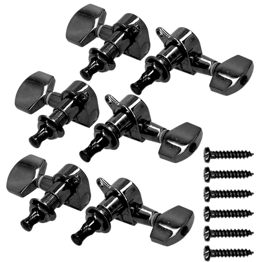 3 Left3 Right Guitar Tuning Pegs Machine Heads Tuner Electric Instrument with Screw(Black )