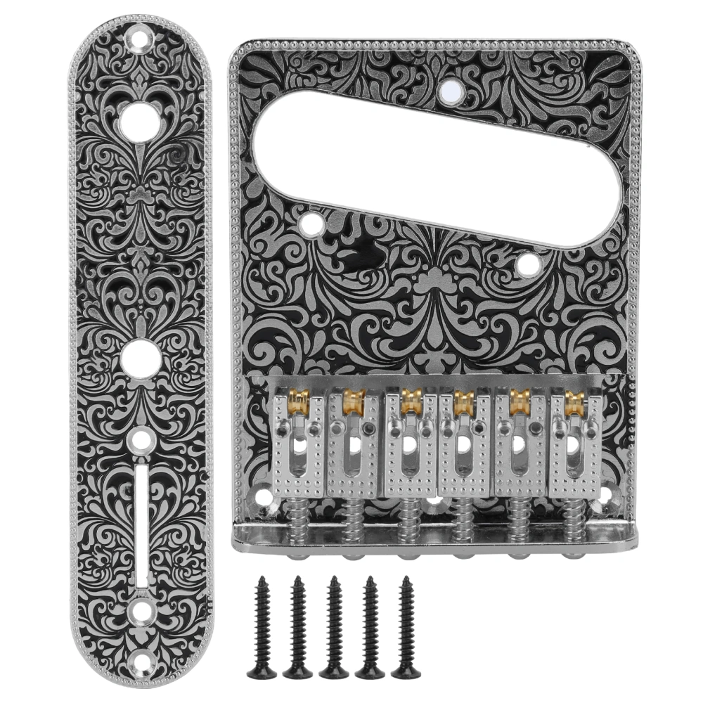 Carved Pattern Electric Guitar Bridge 6 Saddles Tailpiece Electric Guitar AccessoriesSilver