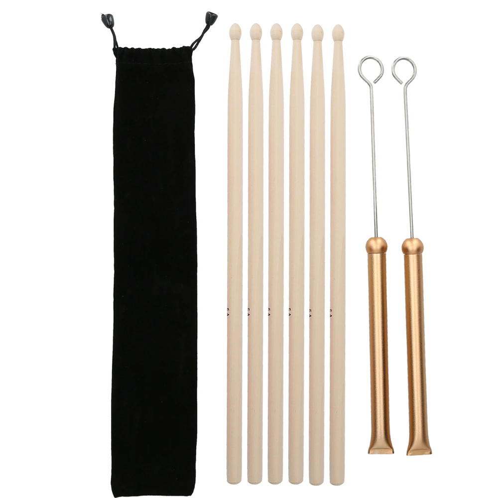 Drum Stick Brush Set Jazz Retractable Metal Wire 5A Rod + Plush Bag Percussion AccessoriesGold