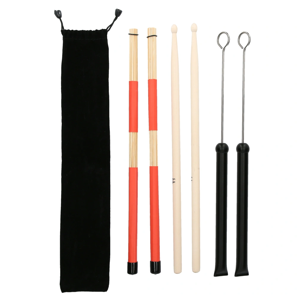 Drum Stick Brush Set Jazz Retractable Metal Wire 5A Bamboo Rod 19 Beam Stick Plush Bag(Black )