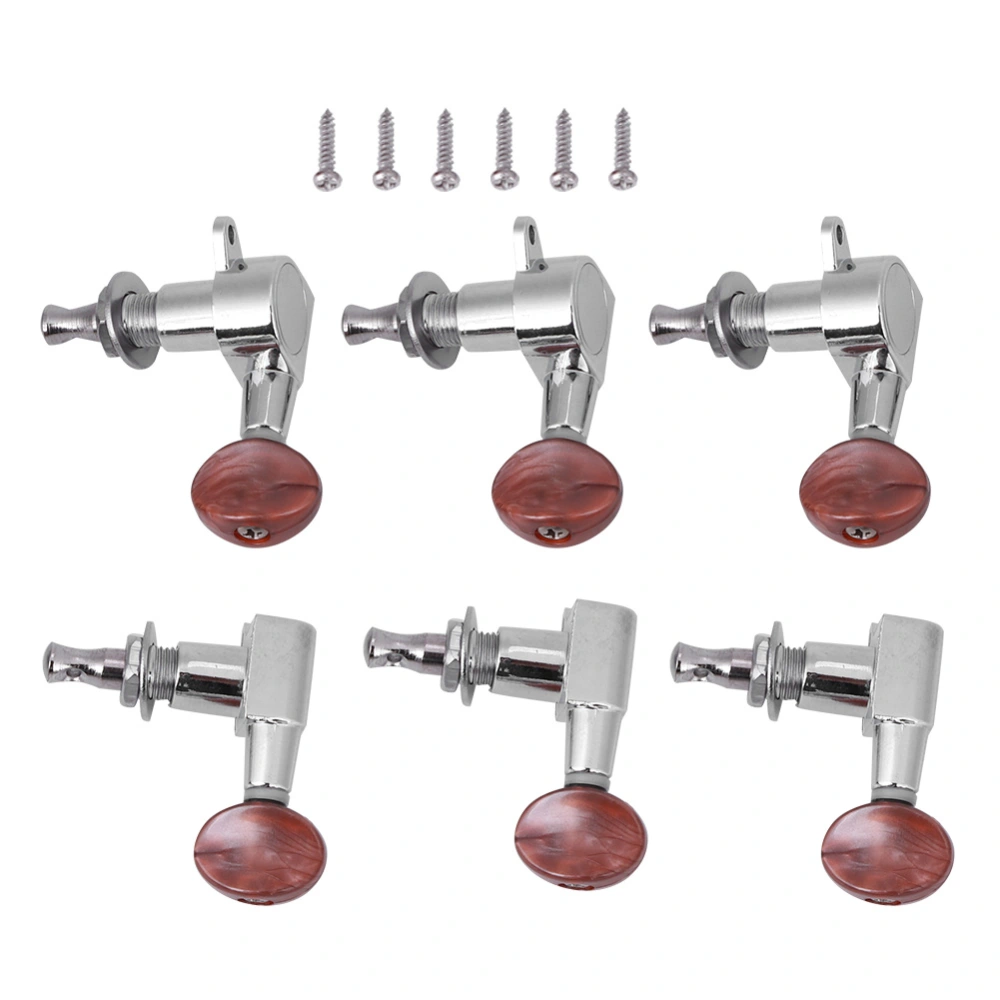 Tuner Pegs Tuning Machine Heads Button Silver Wooden Folk Guitar Brown Oval Concave Handle