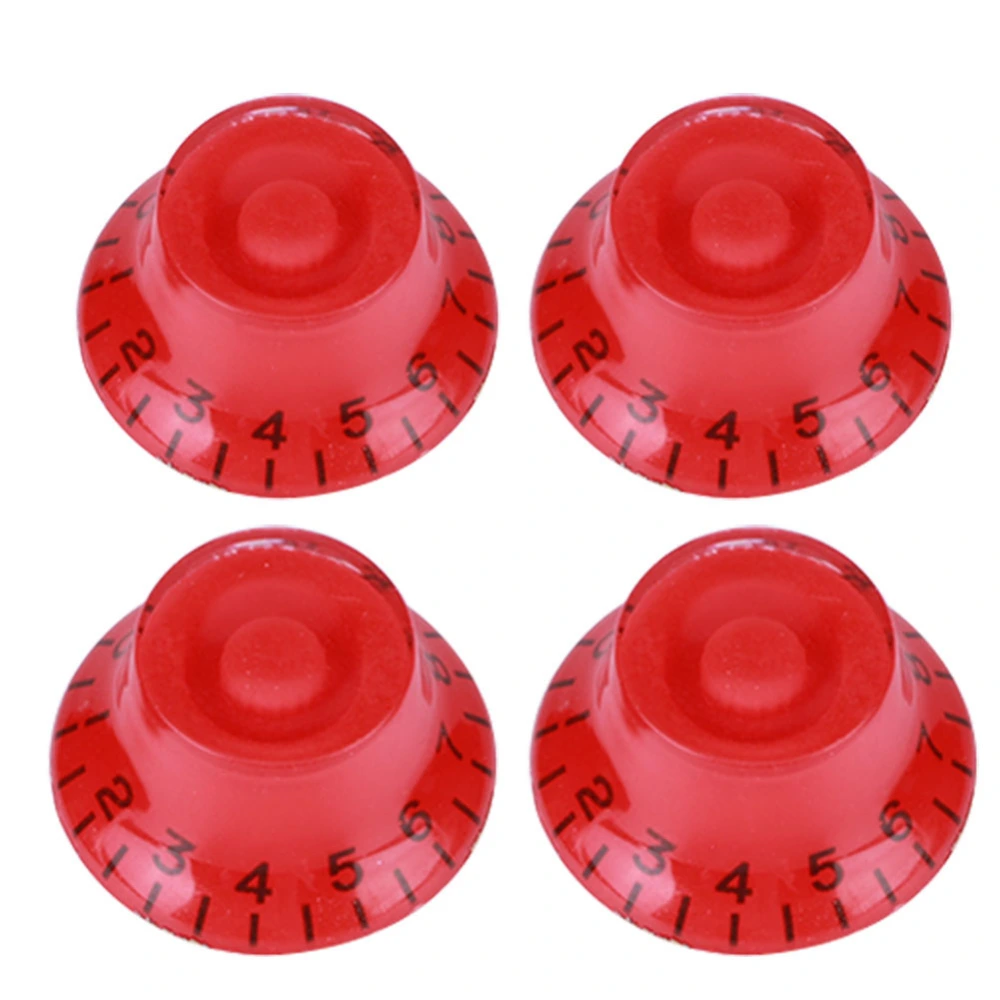 4Pcs Tone Control Knob Transparent Bell Volume Musical Instrument Accessories forGuitar BassRed with Black Letter