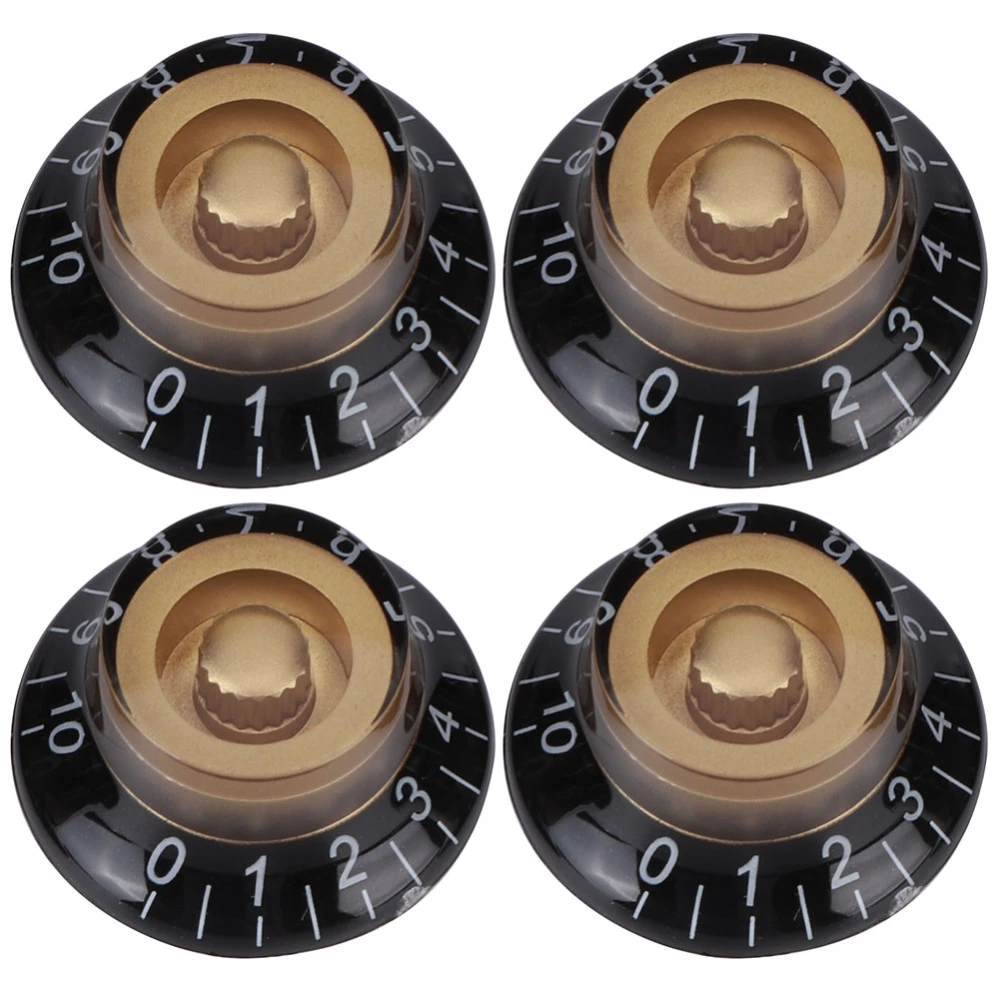 4Pcs Tone Control Knob Transparent Bell Volume Musical Instrument Accessories forGuitar BassGold with Black letter