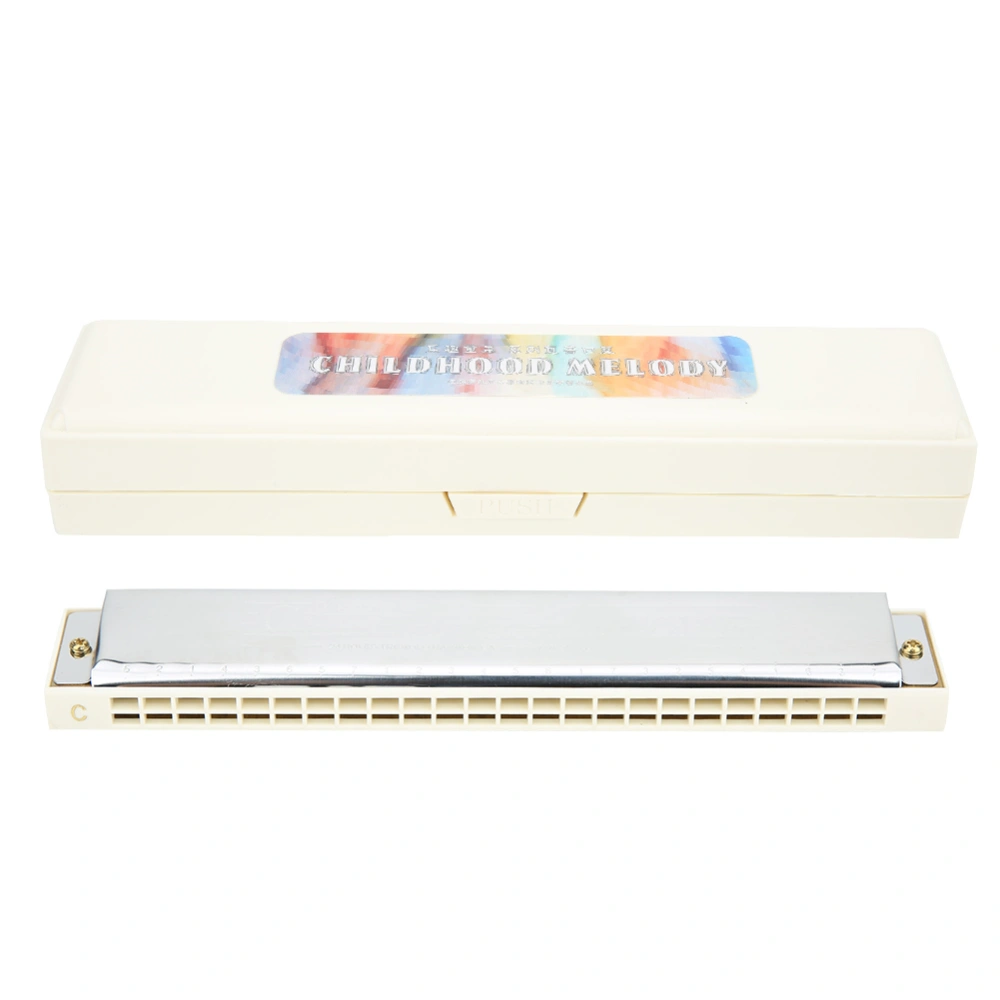 Professional Mouthorgan Harmonica Diatonic Harp C Key Stainless Steel Cover Plate 24‑HoleWhite