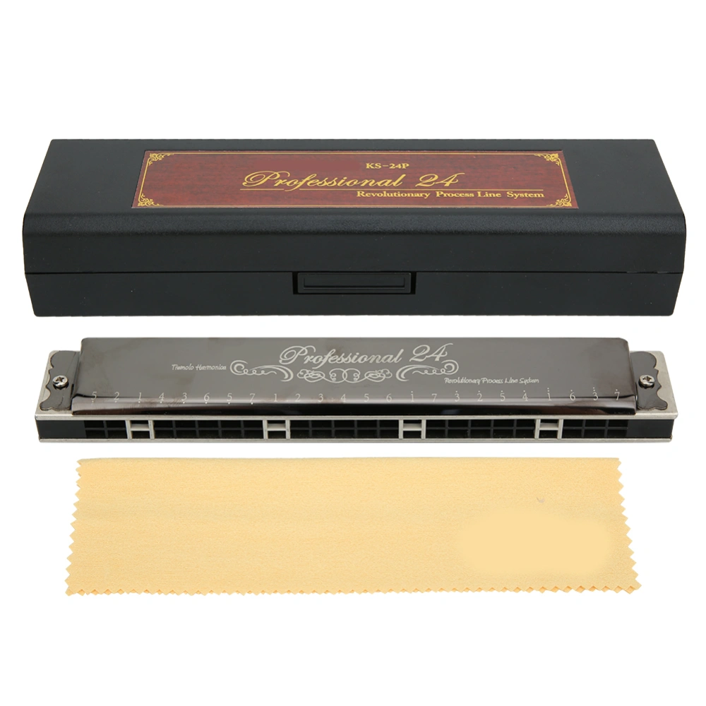 Harmonica Professional Mouthorgan Beginner Gifts 1.2mm Brass Base Plate 24&#8209;Hole Polyphonic(Black G Key)