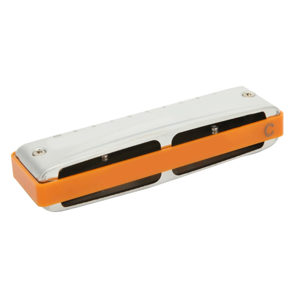 Blues Harmonica 10&#8209;Hole Mouthorgan C Key Stainless Steel Cover Small Cute Portable Gifts(Orange )