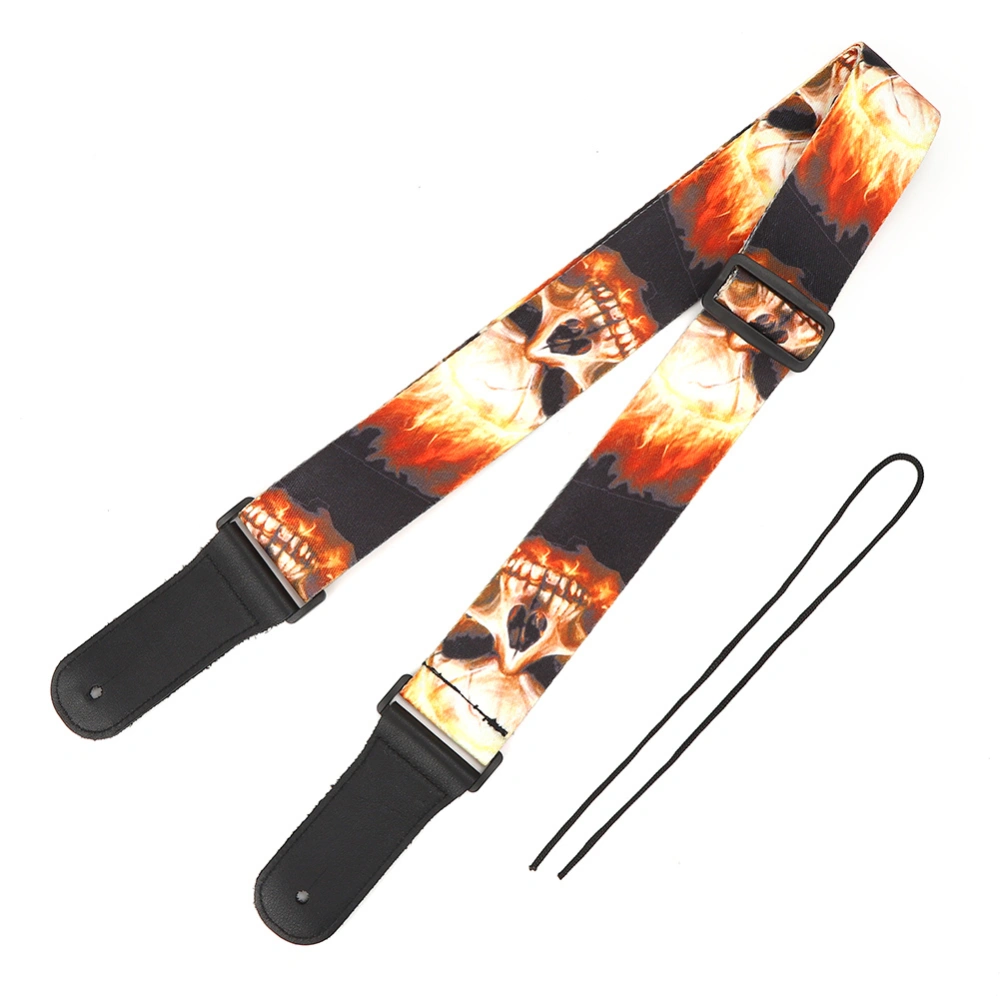 Leather Shoulder Strap Guitar Parts Flame&#8209;Skull&#8209;Pattern Print&#8209;Type Adjustable Length