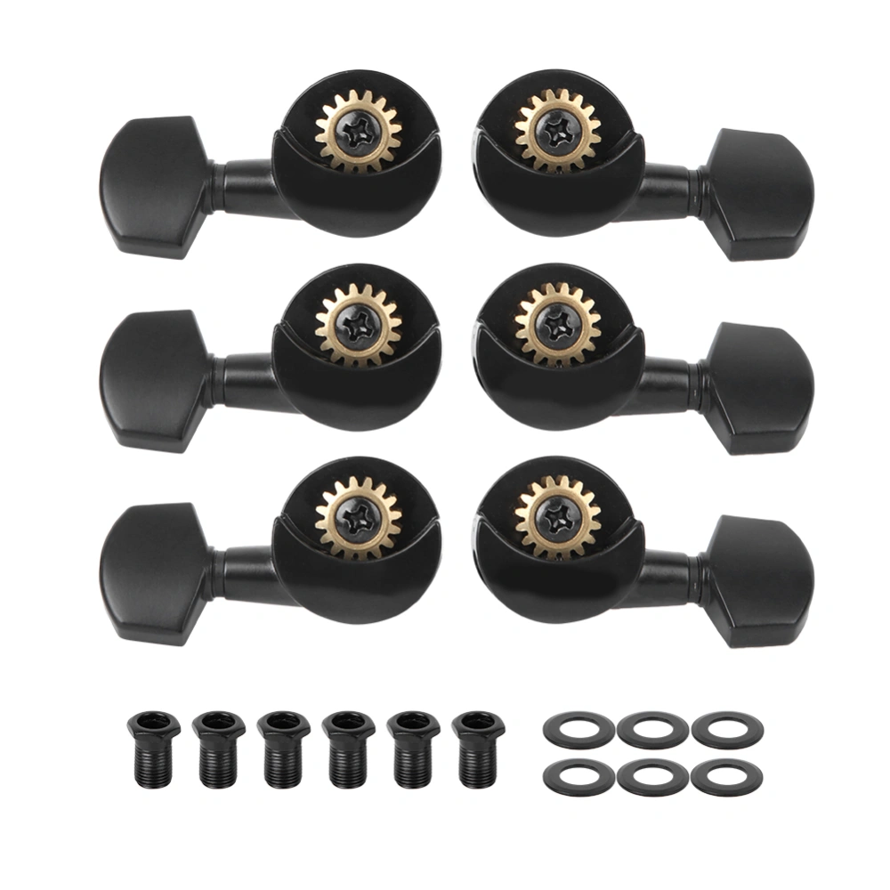 6Pcs Guitar Tuning Knob Locking Tuners Pegs Black Musical Instrument Accessories(3r3L)