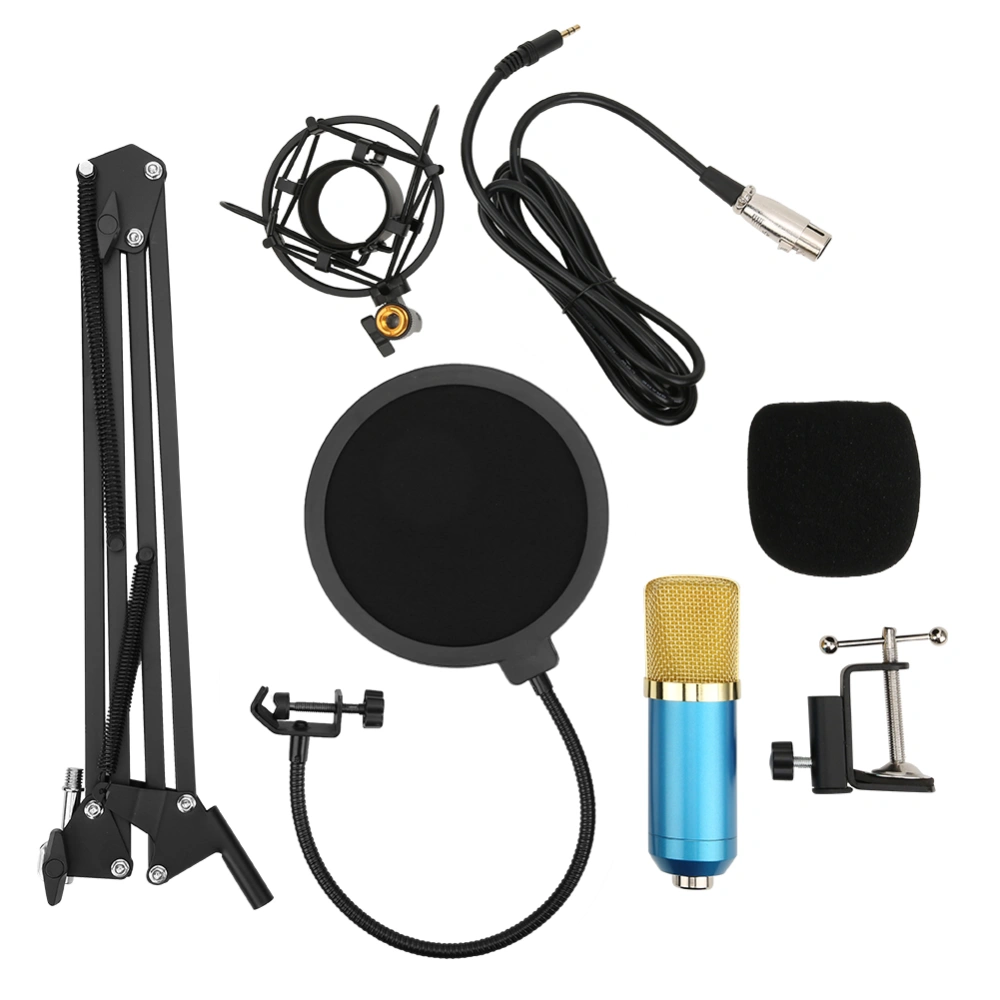 Condenser Microphone Kit KTV Singing Studio Recording Broadcasting for Computer LaptopFlat Gold Blue