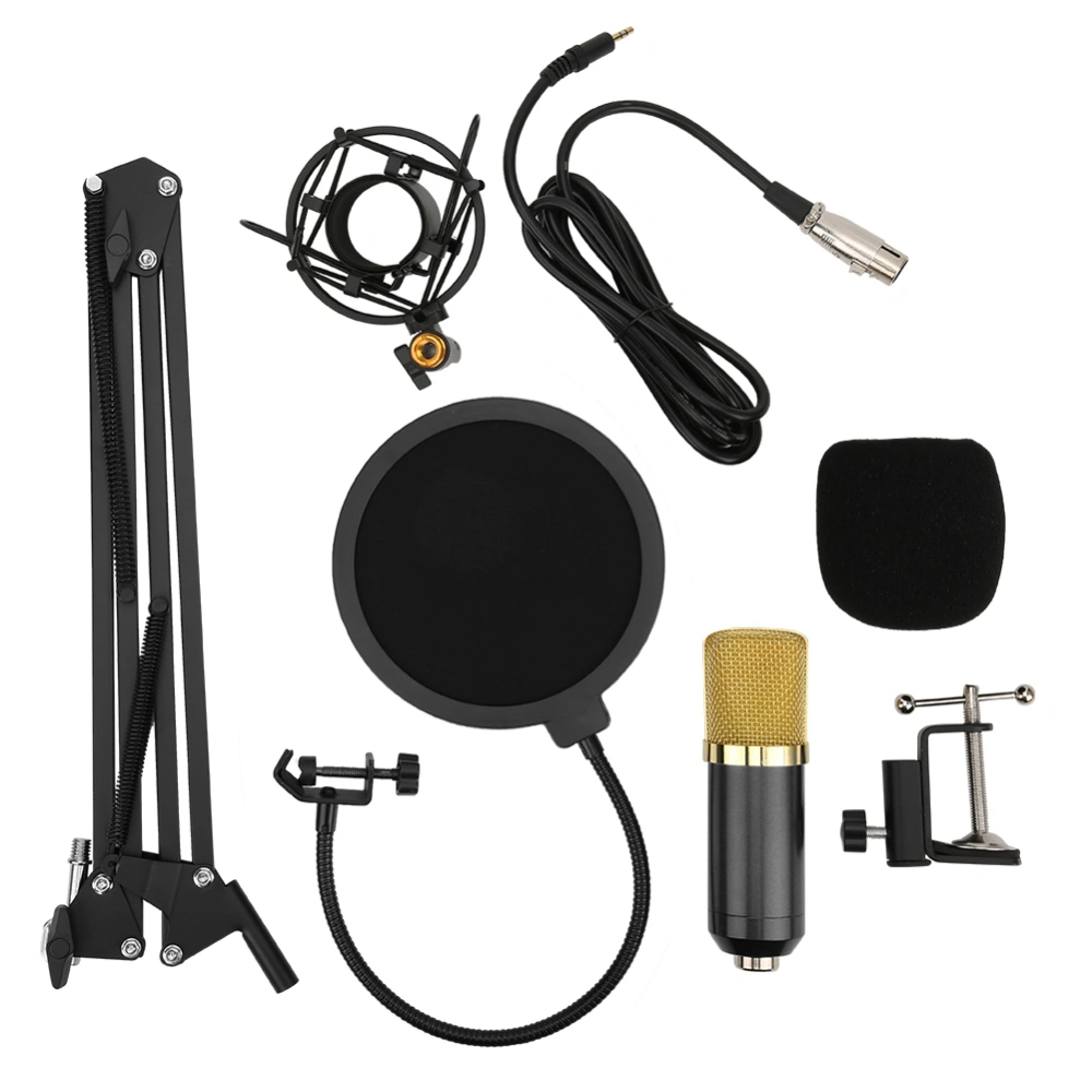 Condenser Microphone Kit KTV Singing Studio Recording Broadcasting for Computer LaptopFlat Gold Black