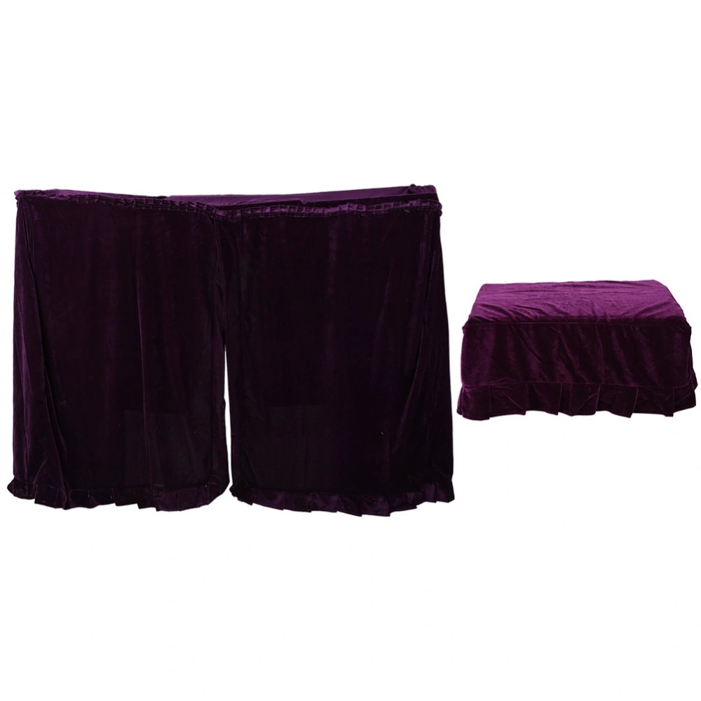 Vertical Piano Full Dust Cover Single Stool Cover Purple Pleuche Macrame Decoration