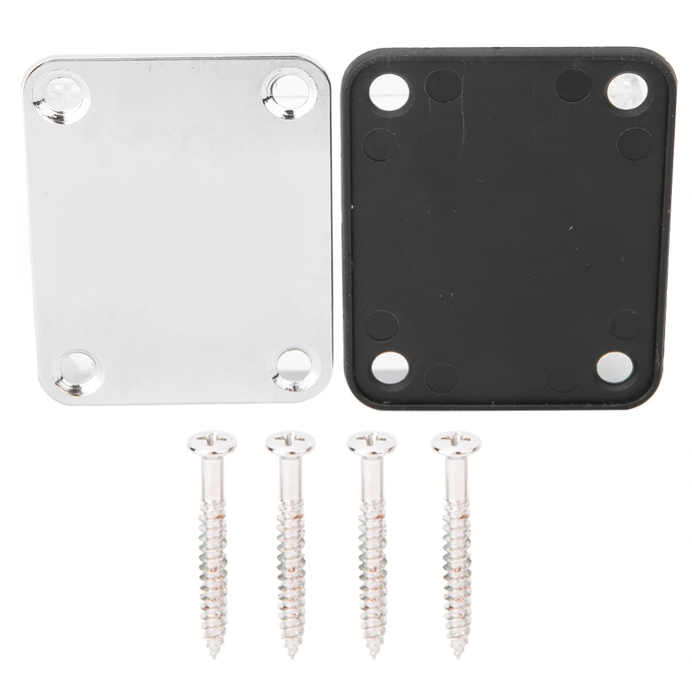 Chrome Plating Silver Stainless Steel Electric Guitar Neck Connecting Plate with 4Pcs Screws