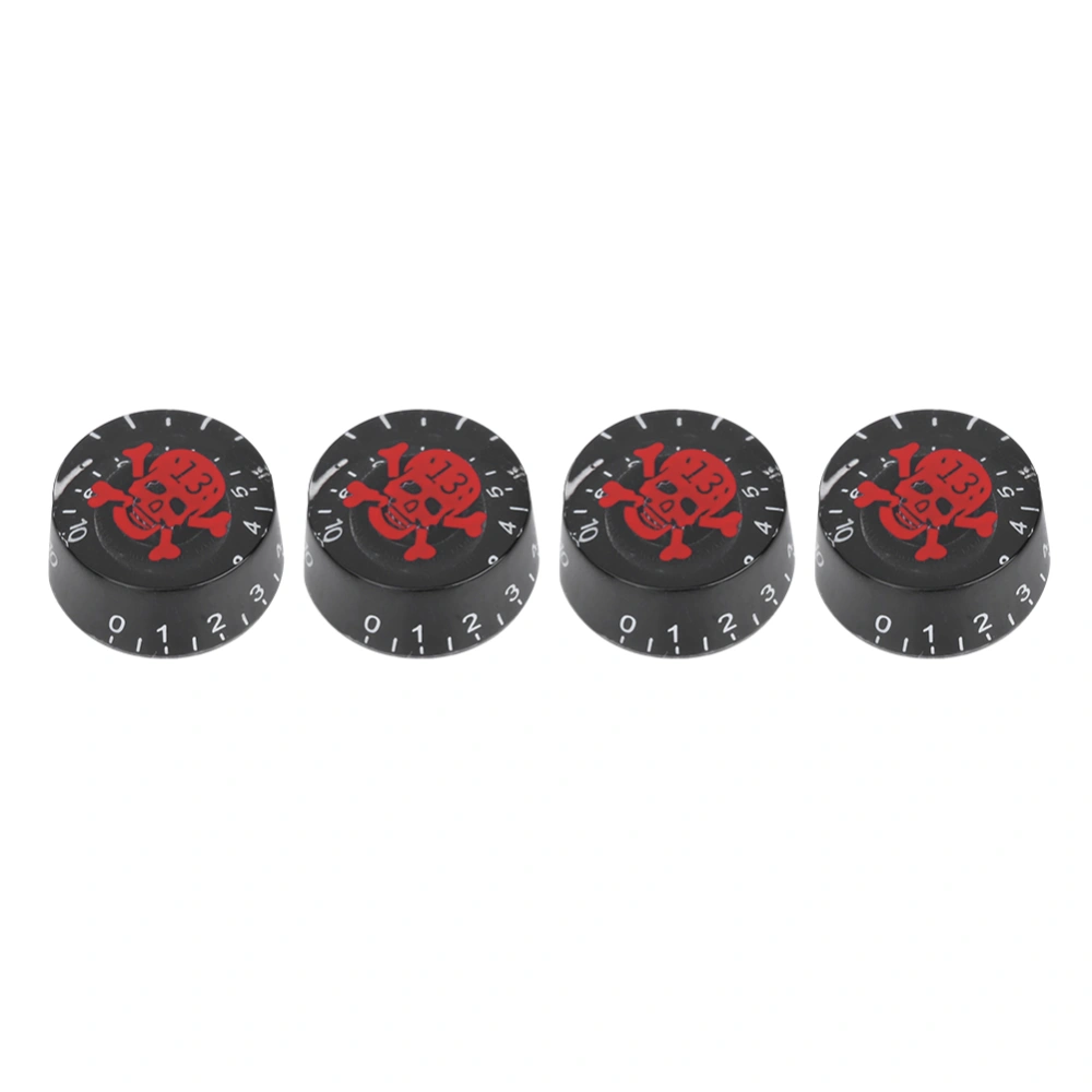 4Pcs Electric Guitar Acrylic Skull Number 13 Pattern Tone Volume Control Knob Replacement(Red)