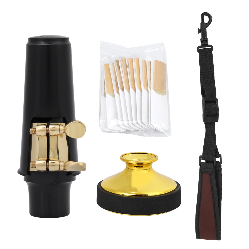 4 in 1 Alto Saxophone Accessory Set Clarinet Reeds Mute Silencer Mouthpiece Cap Neck Strap