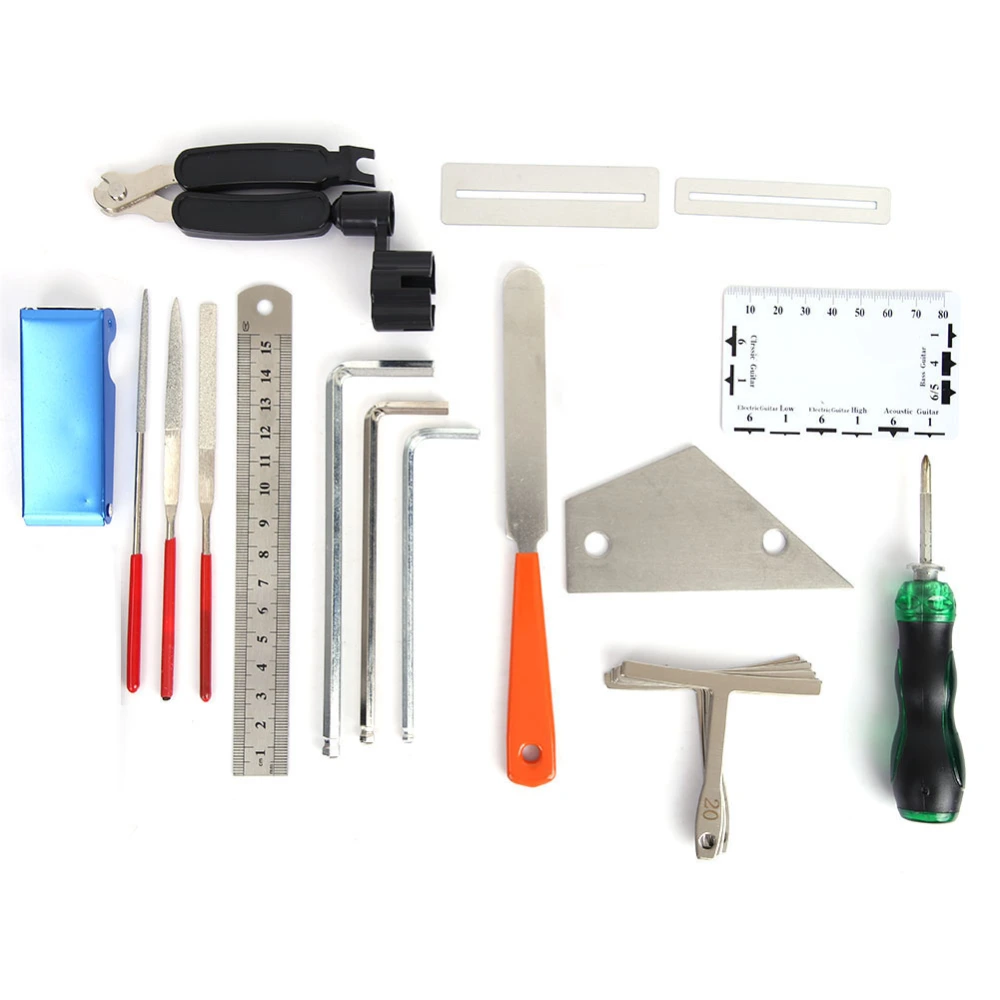 25 in 1 Guitar Repair Tool Kit Bridge Saddle File T Angle Ruler String Cutter Measuring Ruler