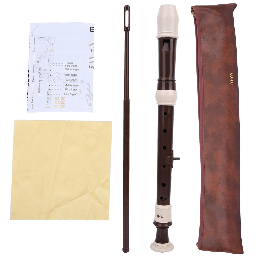 8 Holes Baroque Recorder Clarinet Flute Woodwind Instrument with PU Bag Cleaning Tool(Coffee)