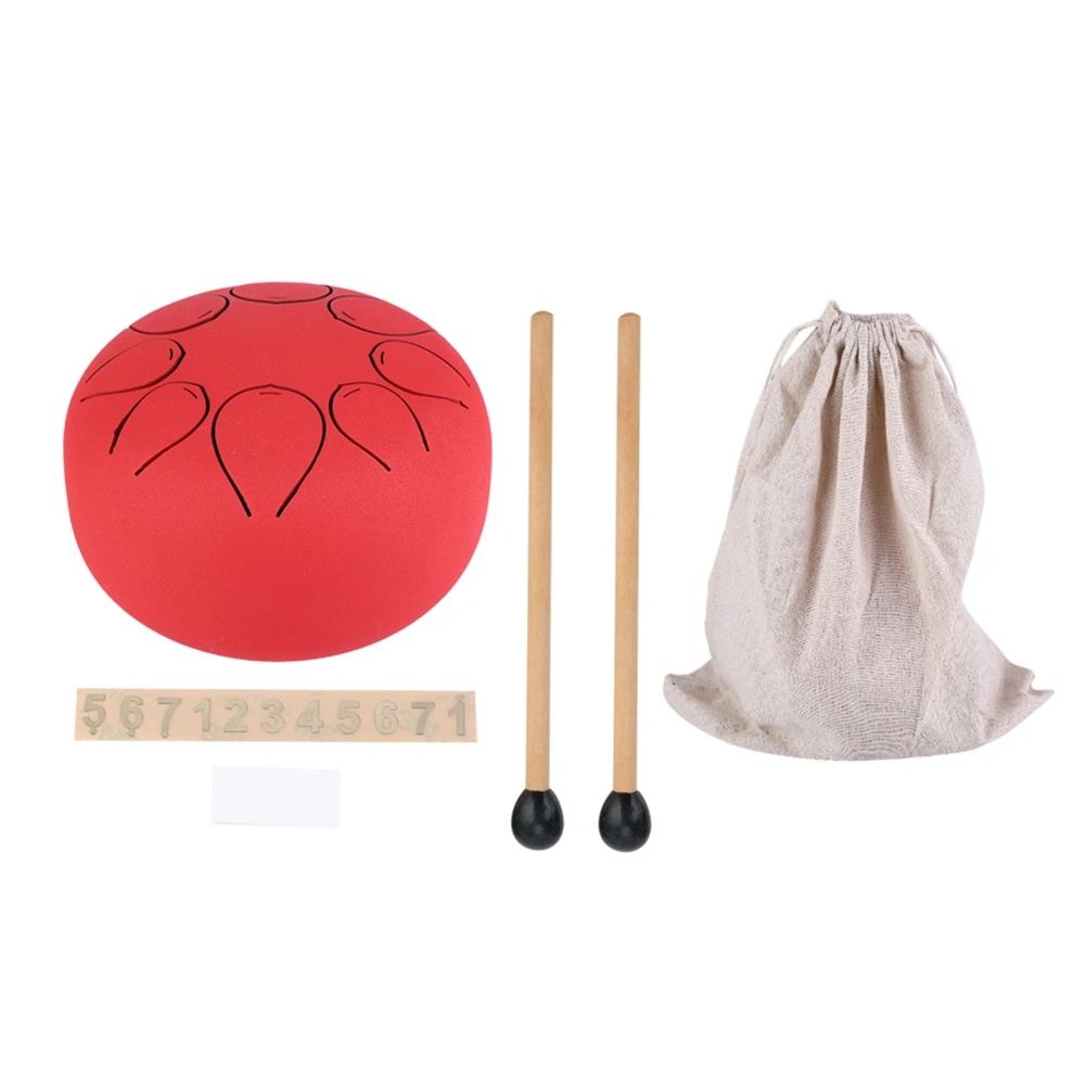 6 Inch Mini Stainless Steel Percussion Tongue Drum Lotus Drum for Full Ethereal Sound(Red)