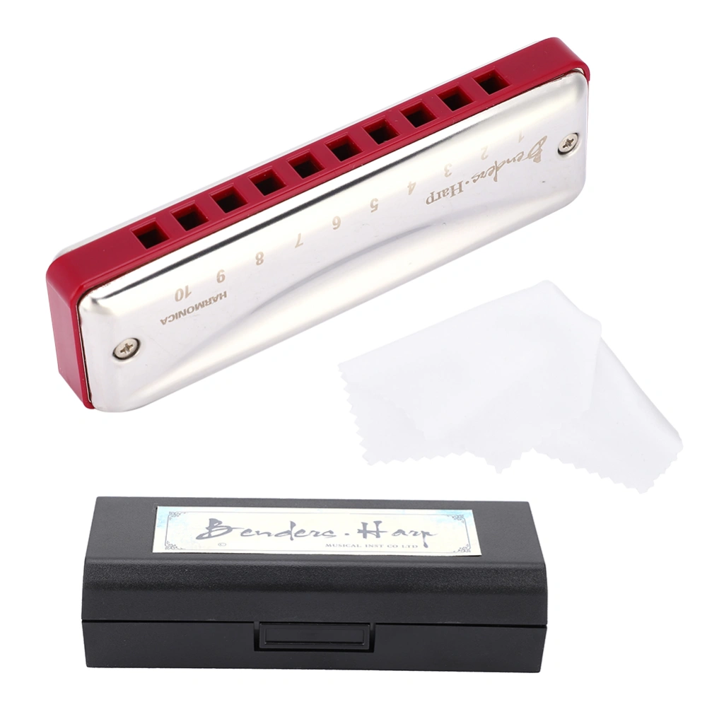 KONGSHENG Benders Harp 10 Hole 20 Tone Blues Beginner Harmonica in the Key of C (purplish red)