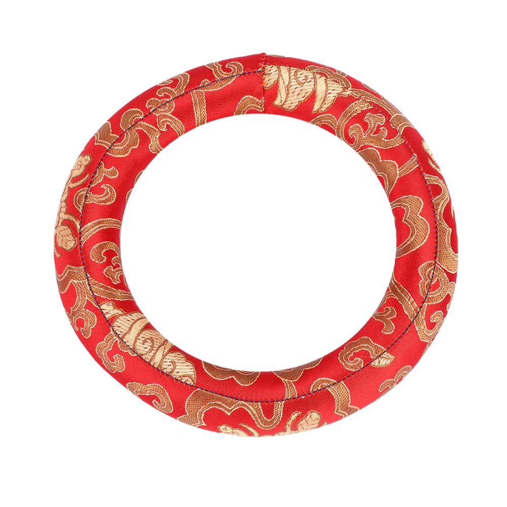 18cm Silk Brocade Round Meditation Singing Bowl Cushion Ring Pillow(Red)