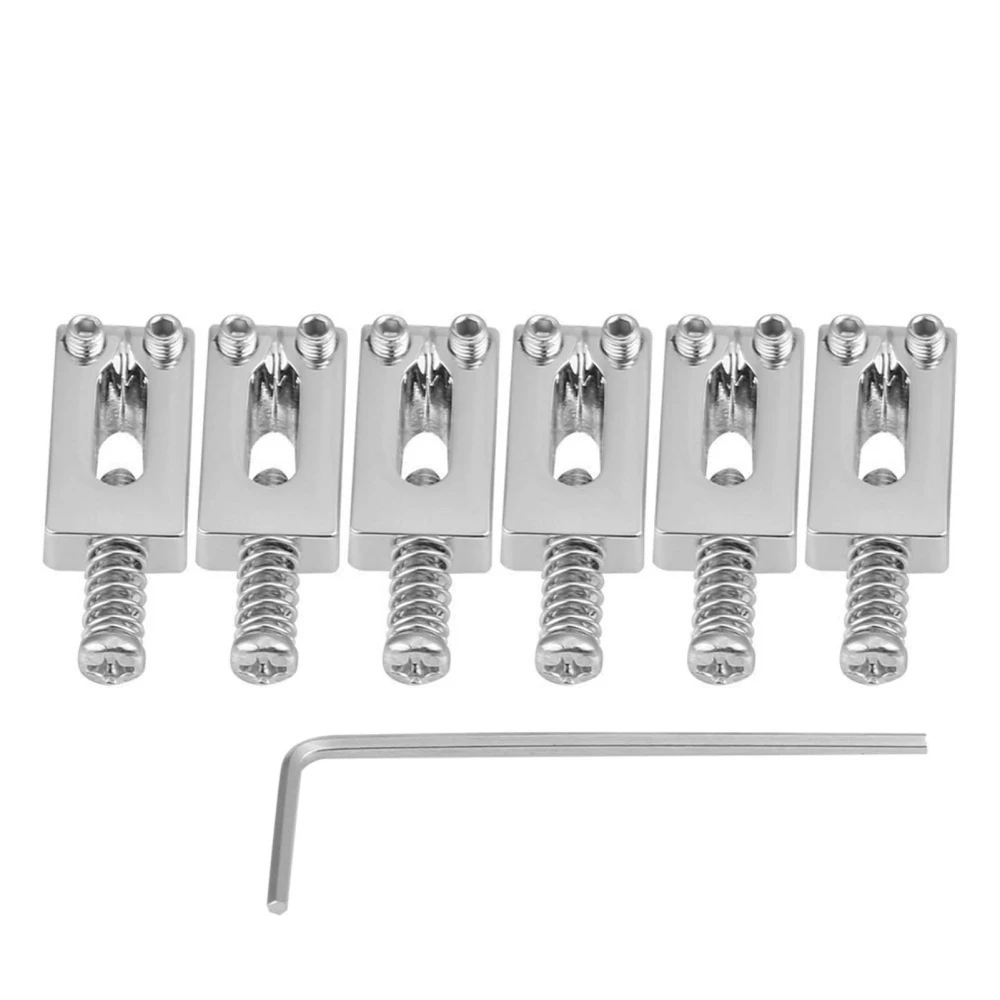 6 Pcs Metal Tremolo Saddles for Electric Guitar Bridge Parts with Wrench(Silver)