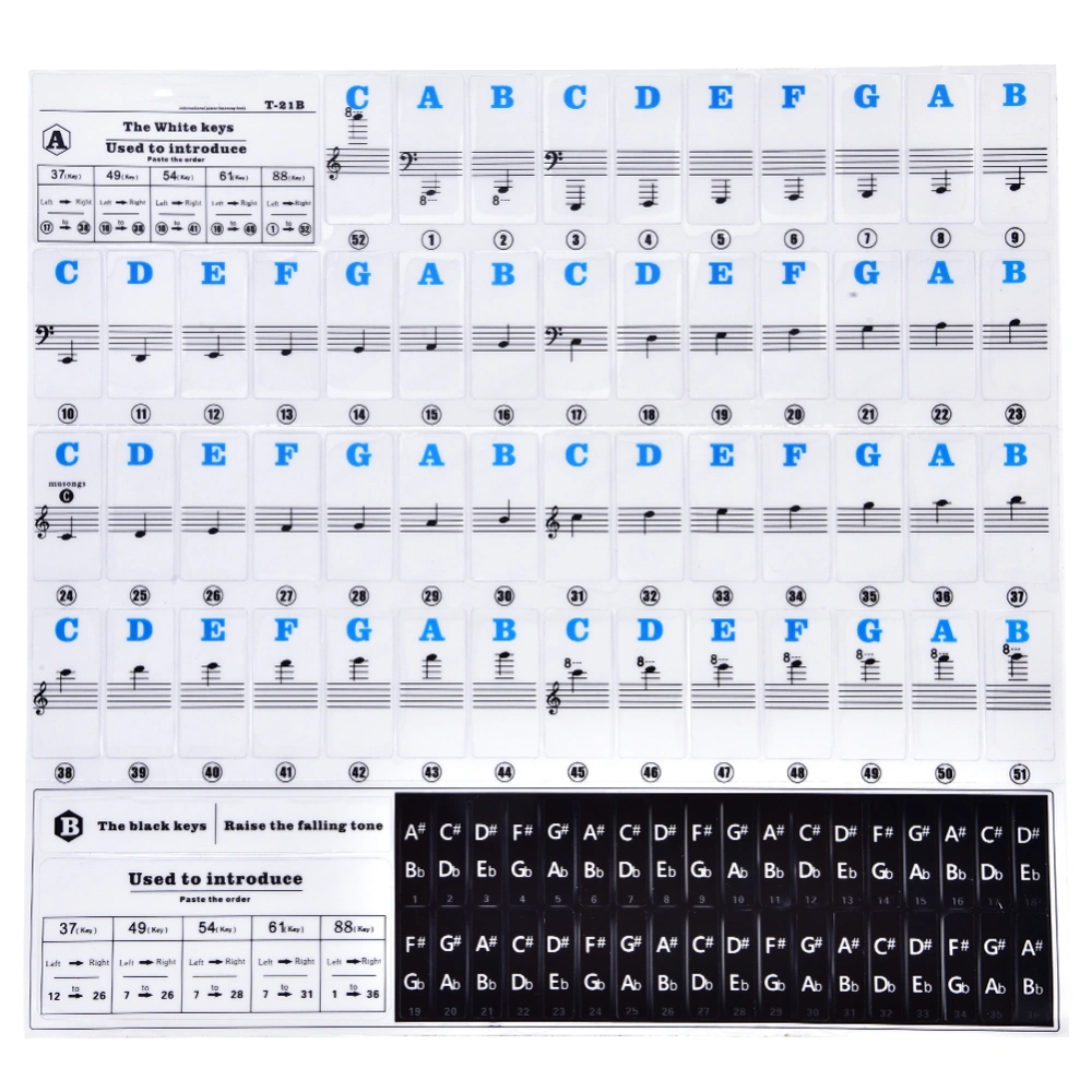 Piano Keys Sticker Set for Key Keyboards Removable for Beginners T21 (Blue)