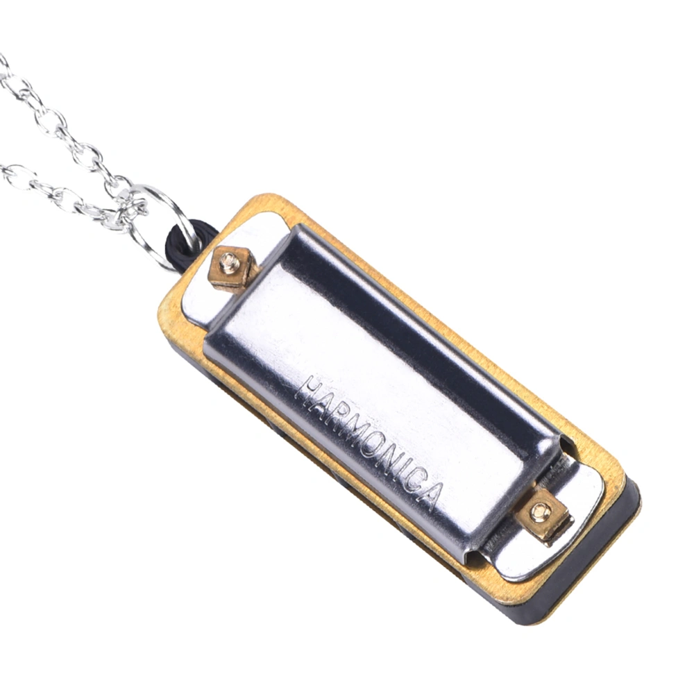 Portable Mini Harmonica Music Instrument Musical Necklace Toy (Silver)