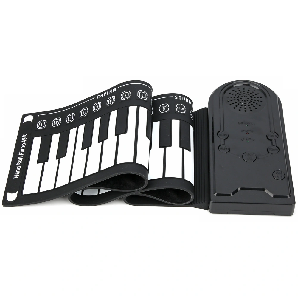 Portable 49 Keys Electronic Keyboard Hand Rolling Up Piano for Children Kids Beginners(Black)