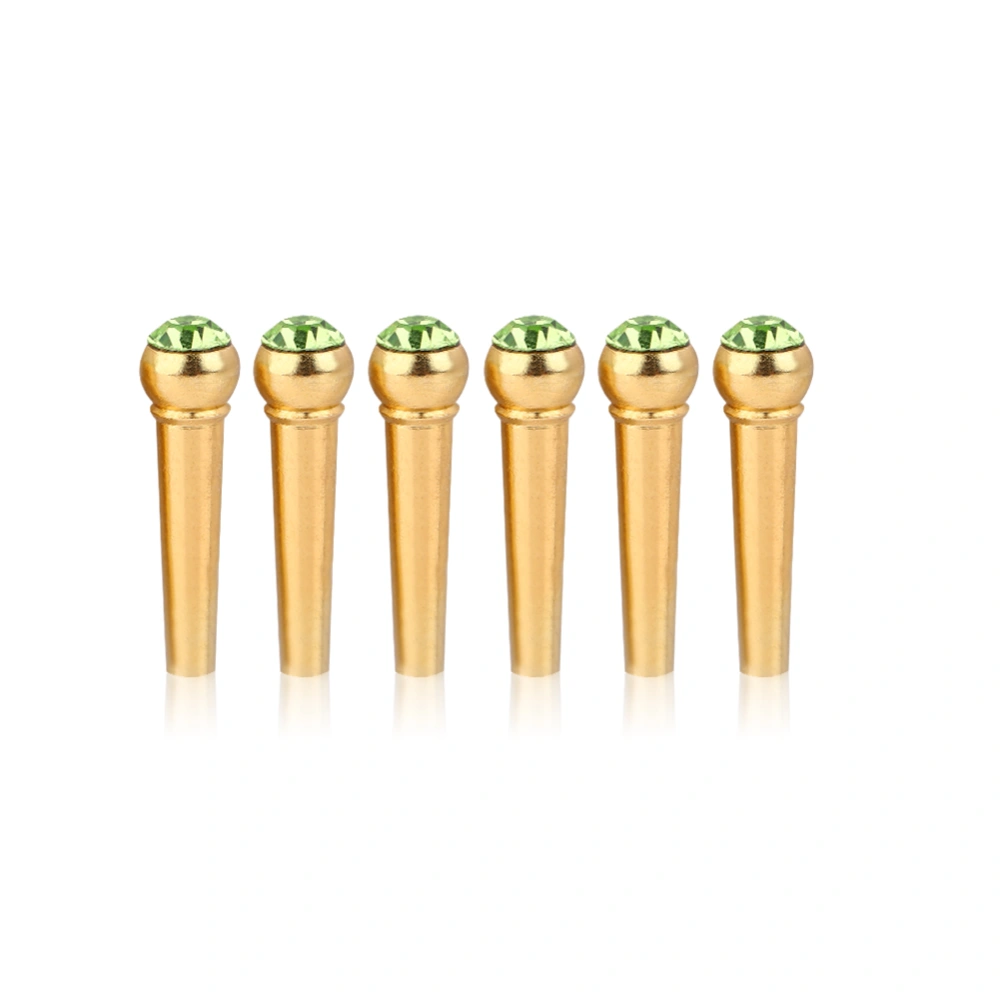 6Pcs Brass Made Guitar Bridge Pins with Crystal Glass Dot Decor Music Instrument Parts Green