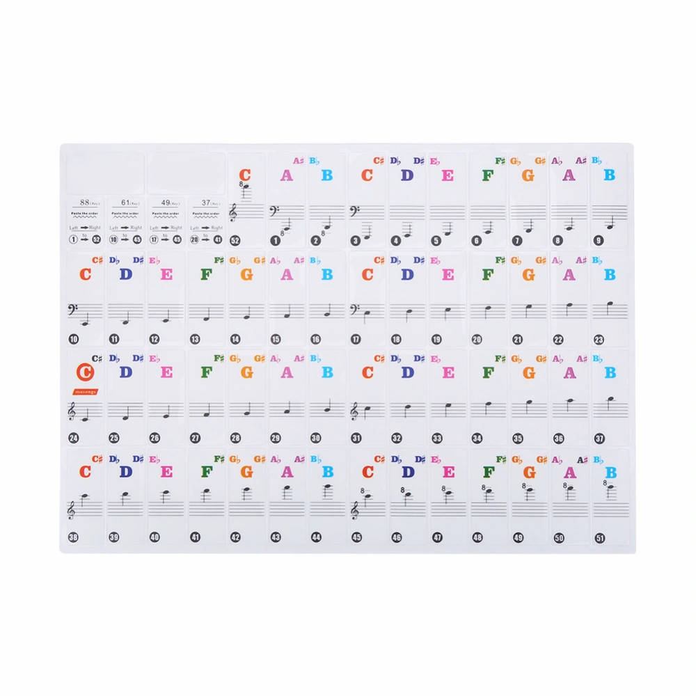 Transparent Removable Piano Key Board Sticker for 61/88 Key Electronic Pianos (Colored)