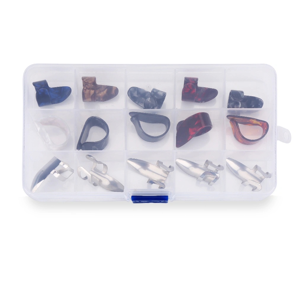 15Pcs DIY Thumb Forefinger Finger Picks Protector Accessory with Storage Box for Guitar