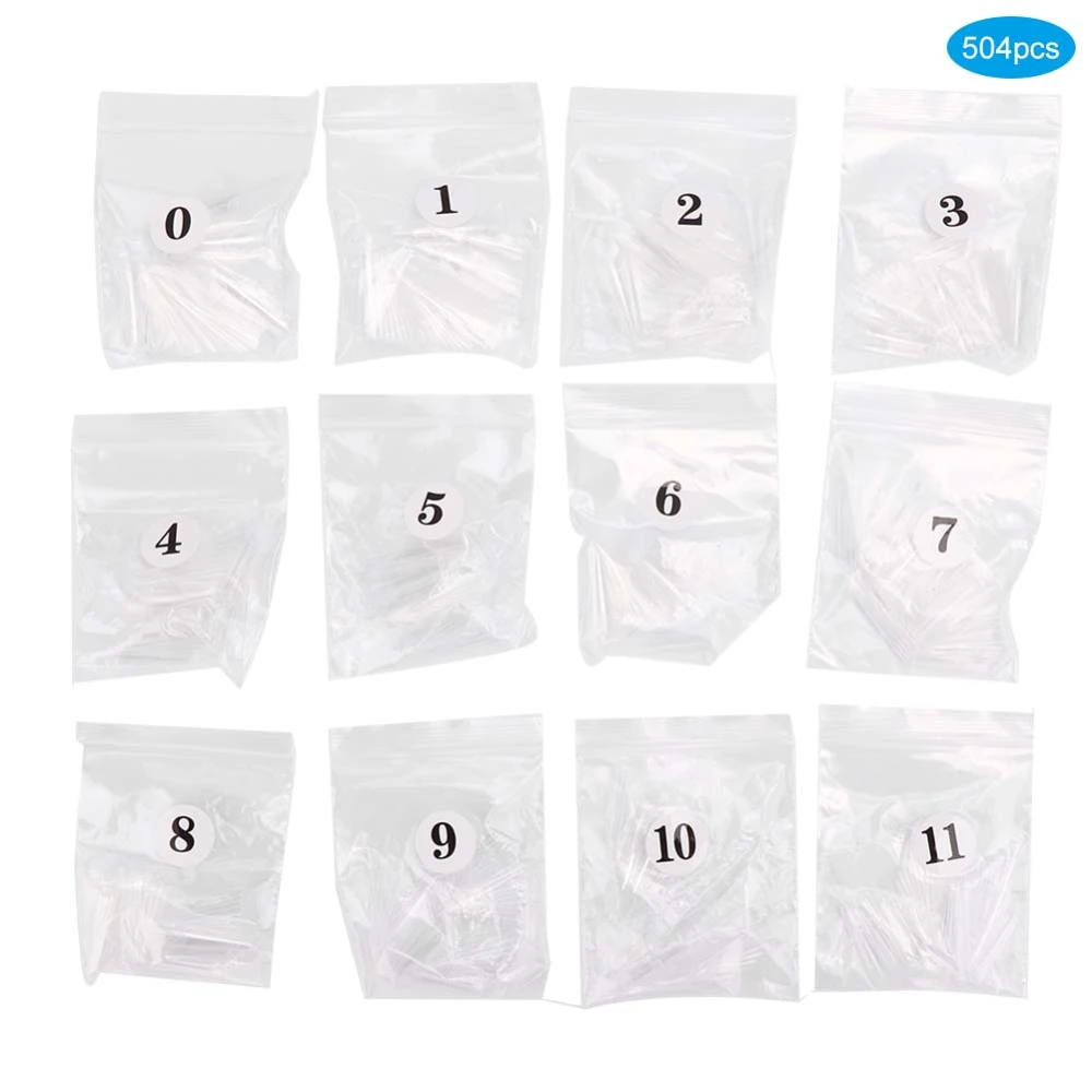 504pcs Professional Nail Art Tip Practice False Fake Nail Patch DIY Manicure ToolTransparent