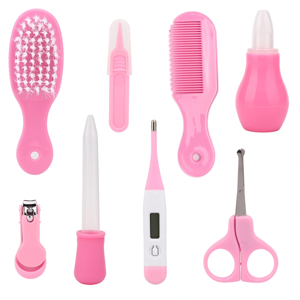 8pcs Baby Nail Clipper Tweezers Dropper Thermometer Brush Comb Infant Care Tool SetPink