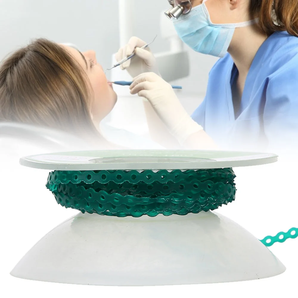 Dental Orthodontic Elastic Rubber Chain Colorful Dental Tooth Orthodontic AccessoryDark Green