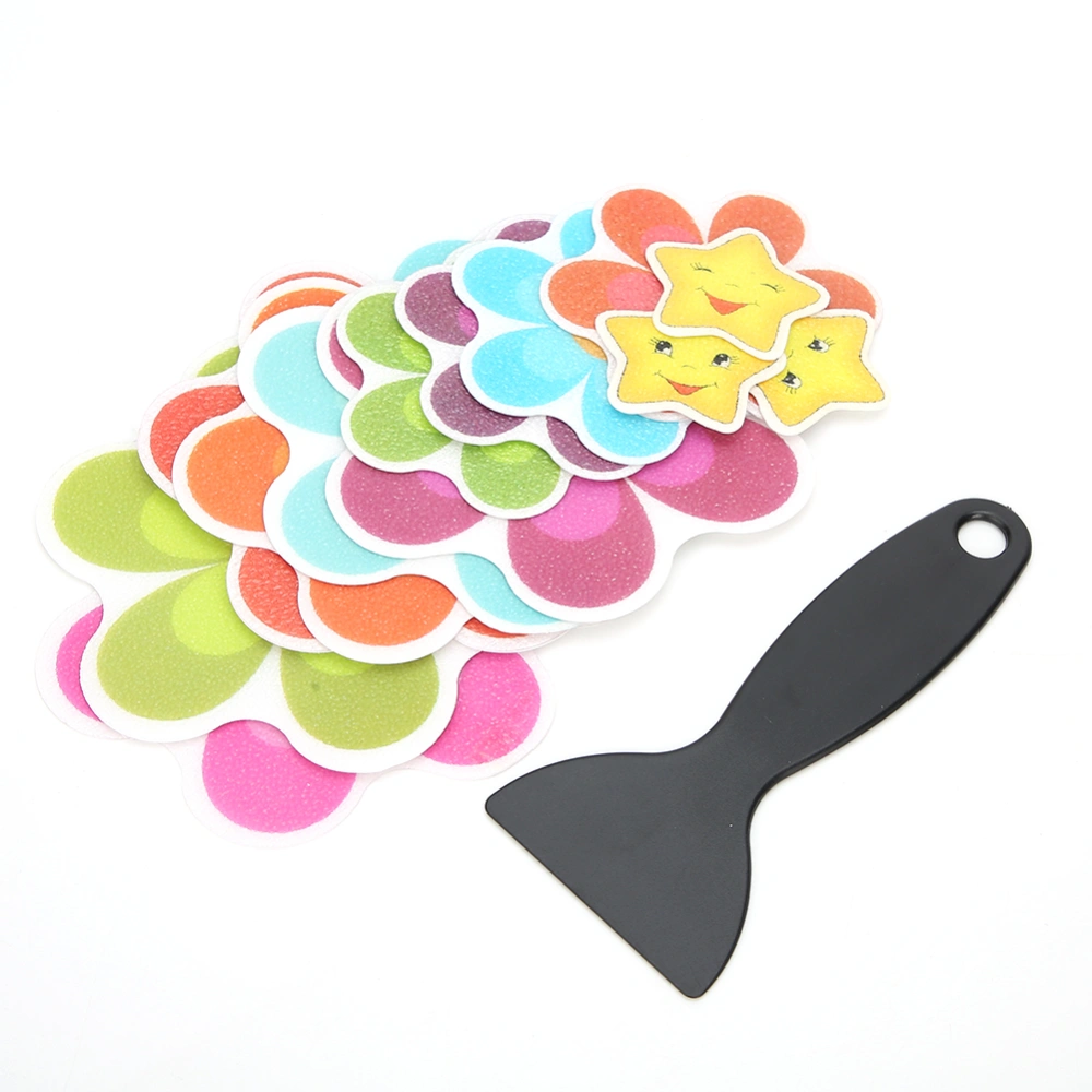 13Pcs Beautiful Flower Shape Bathroom Waterproof Non slip Sticker with Scraper for Bathtub Use