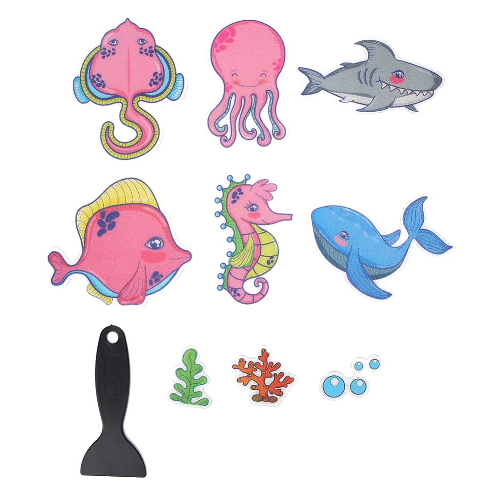 9Pcs Cartoon Bathroom Anti Slip Sticker Animal Shape Waterproof Bathtub Sticker with Scraper