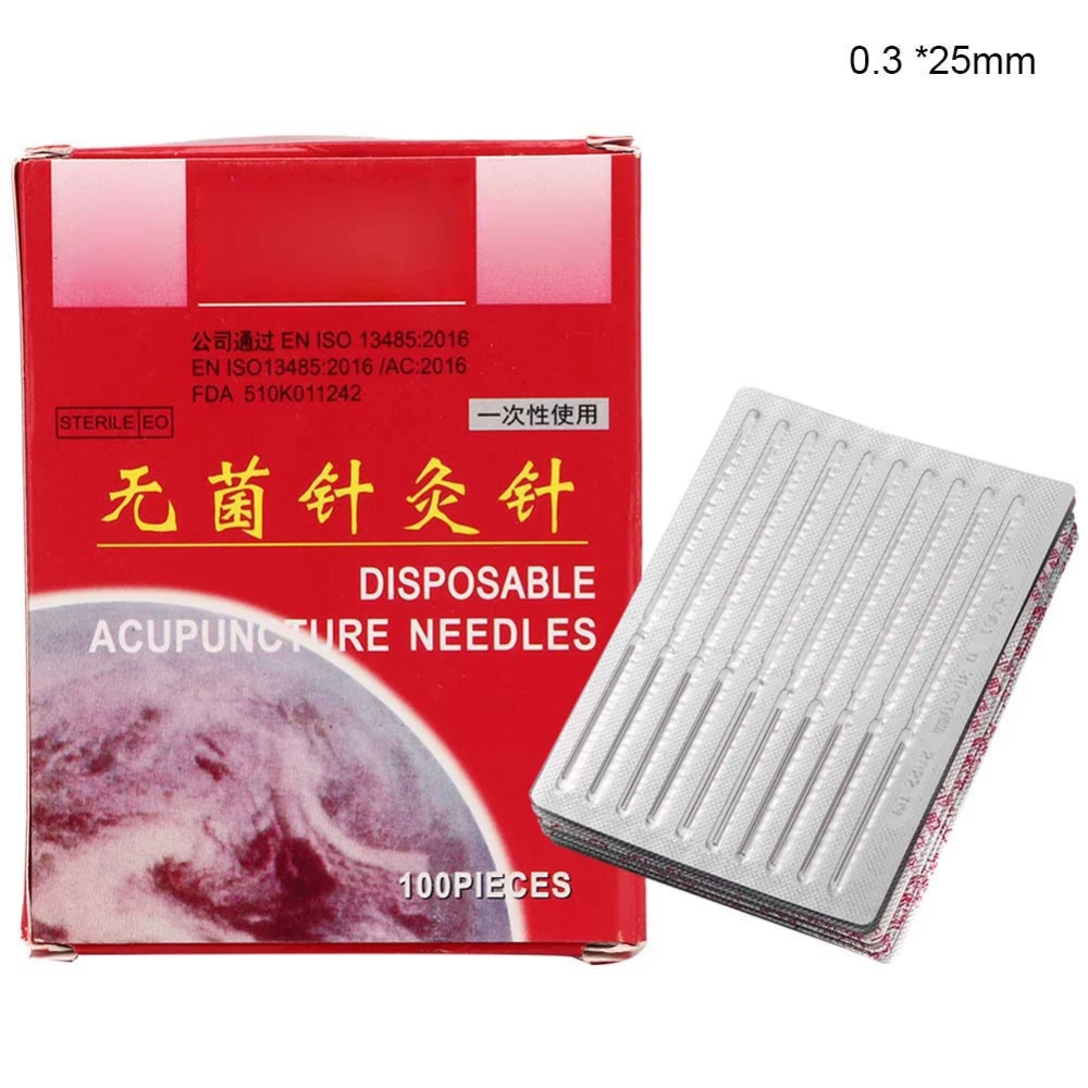 100pcs / box Disposable Acupuncture Needle Stainless Steel Sterile Needle0.30 x 25