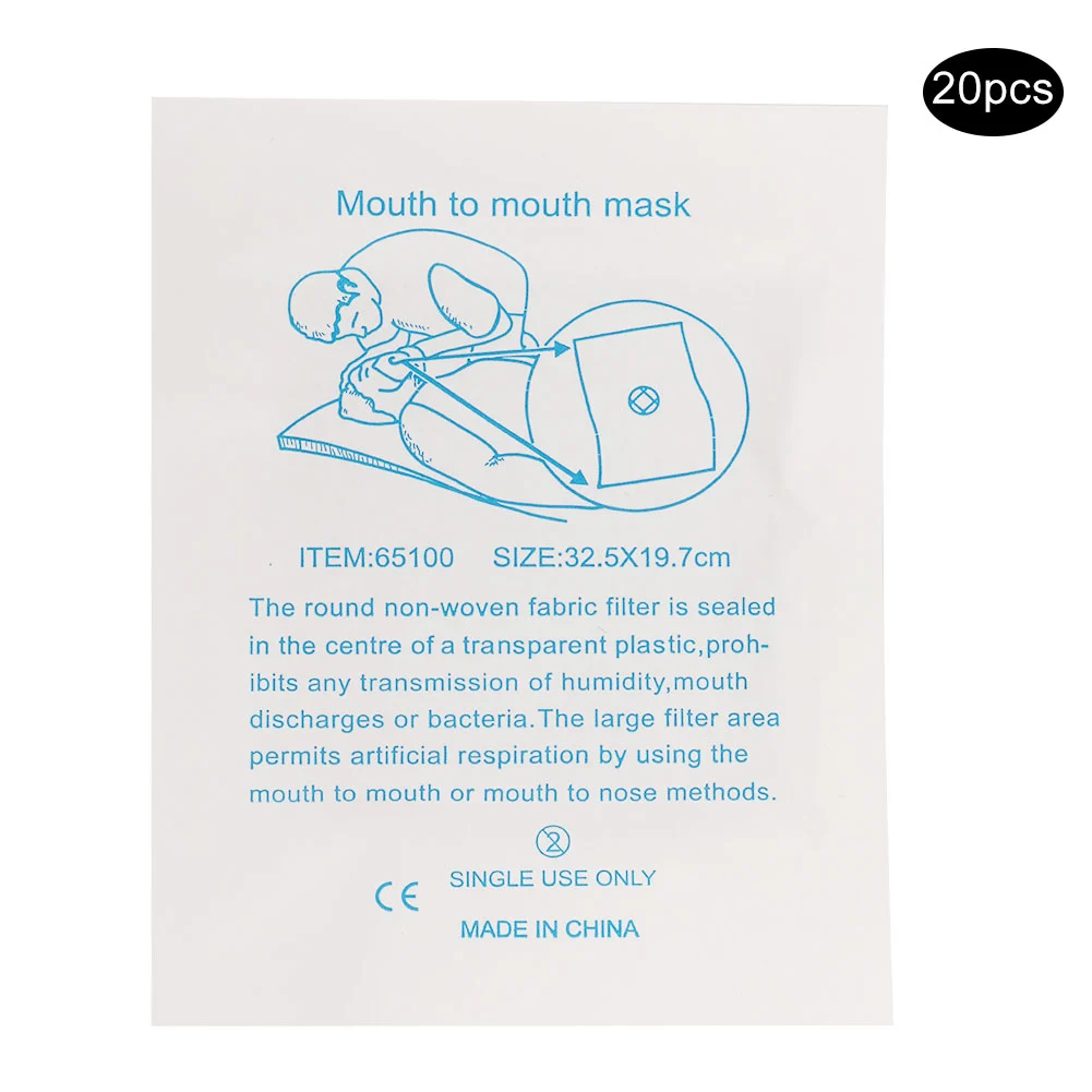 20pcs Disposable CPR Face Shield Artificial Respiration Breathing Training Barrier Mask